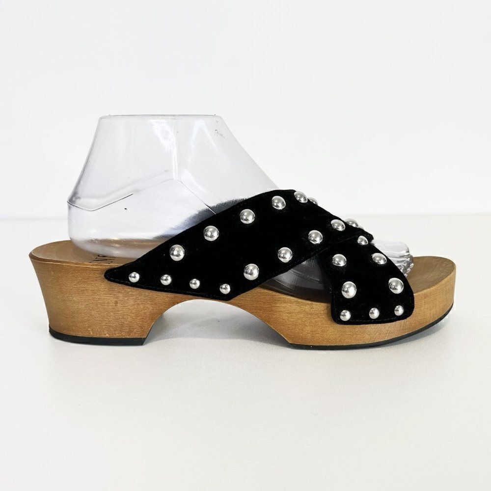 Senso Black Studded Strappy Wood Sole Sandals